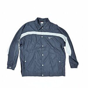 Vintage Nike Windbreaker Jacket Coach Gray White Swoosh Striped XL